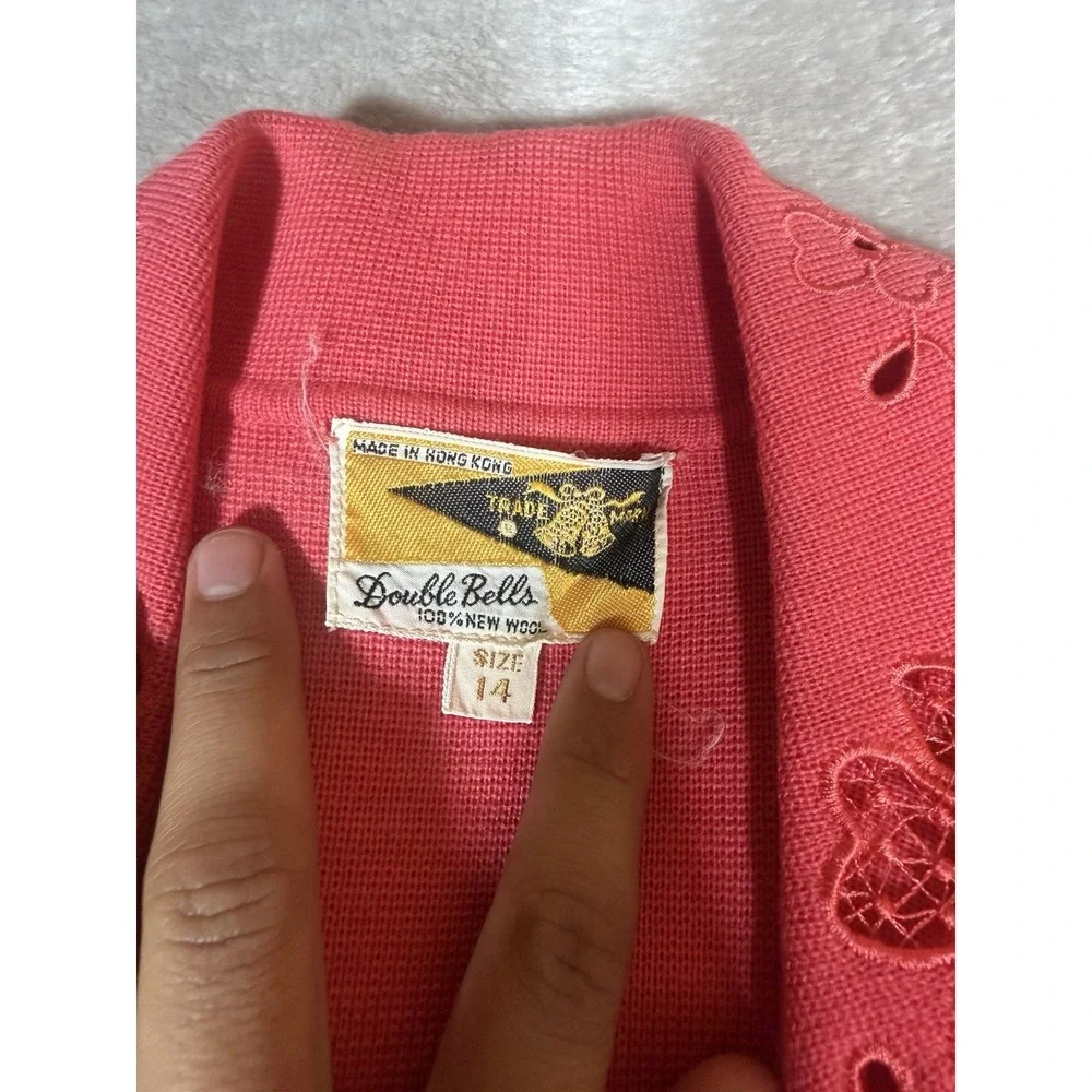 Vintage Double Bells Womens 2 Piece Skirt Suit Coral Pink 100% Wool Size 14